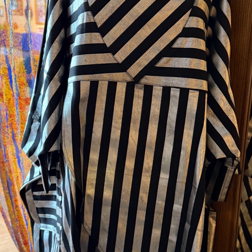 Asymmetrical Black and Silver Striped Dress